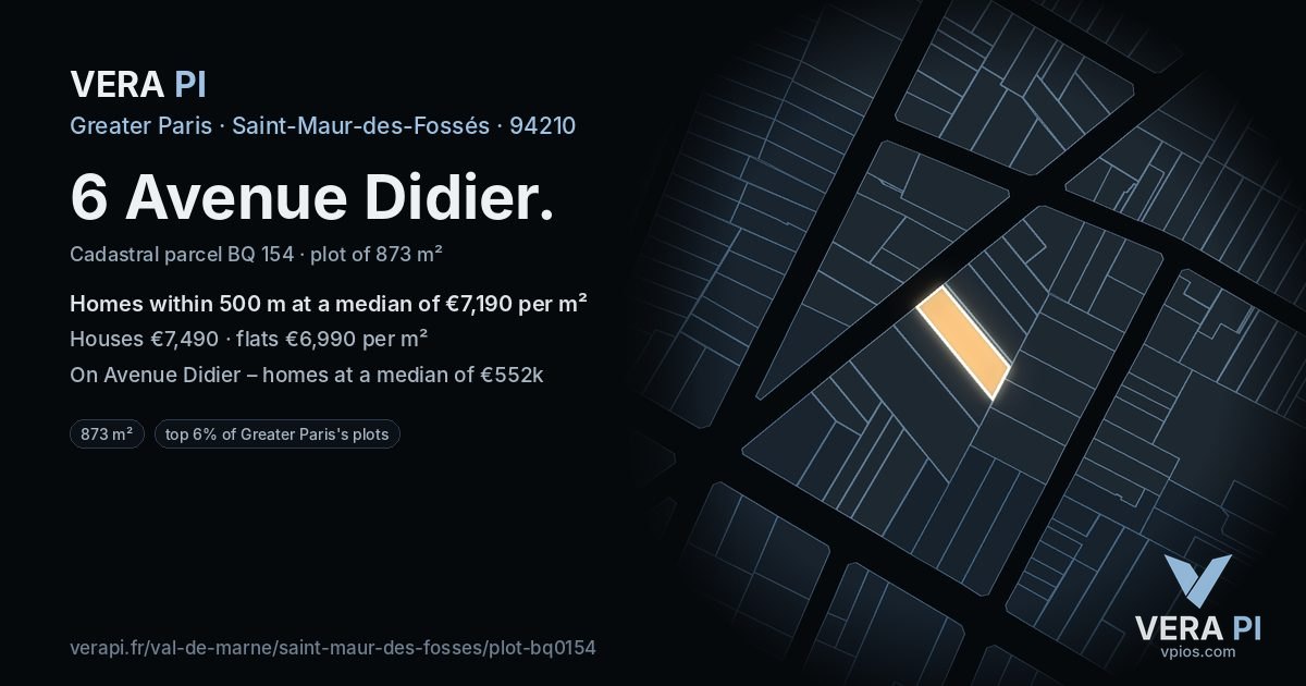 6 Avenue Didier, Saint-Maur-des-Fossés at night – the plot lit, the parcels around coloured by the prices near them