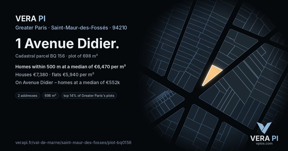 1 Avenue Didier, Saint-Maur-des-Fossés at night – the plot lit, the parcels around coloured by the prices near them