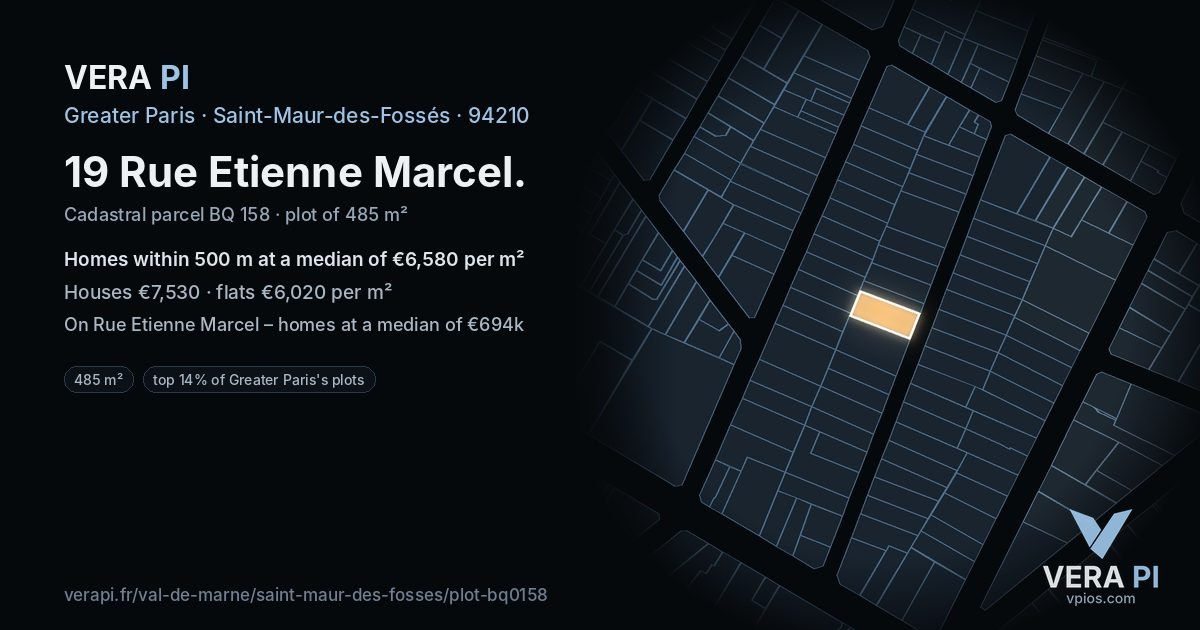 19 Rue Etienne Marcel, Saint-Maur-des-Fossés at night – the plot lit, the parcels around coloured by the prices near them