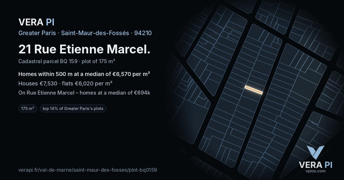 21 Rue Etienne Marcel, Saint-Maur-des-Fossés at night – the plot lit, the parcels around coloured by the prices near them