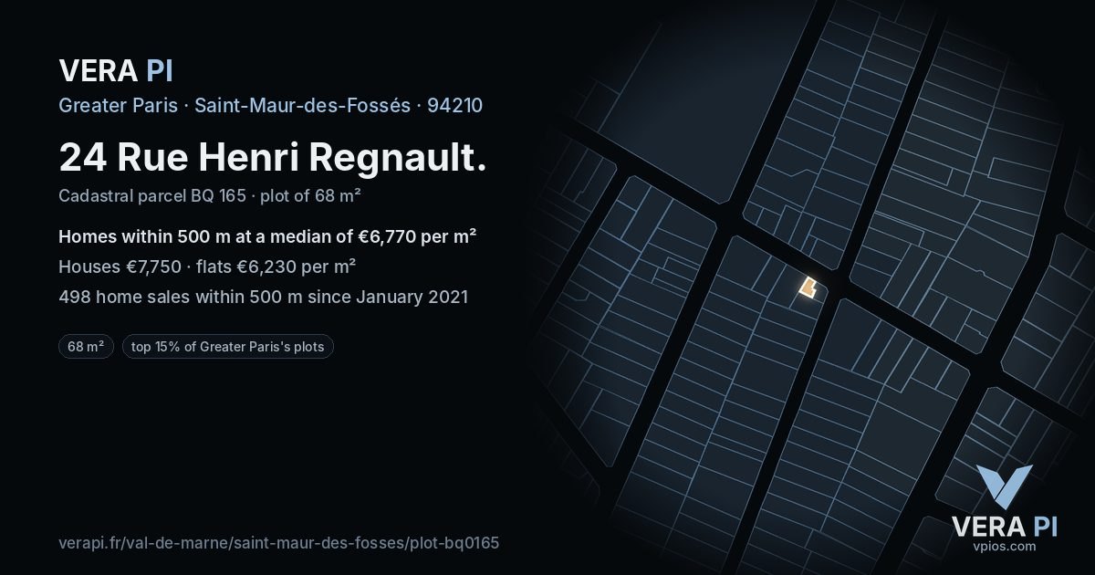 24 Rue Henri Regnault, Saint-Maur-des-Fossés at night – the plot lit, the parcels around coloured by the prices near them