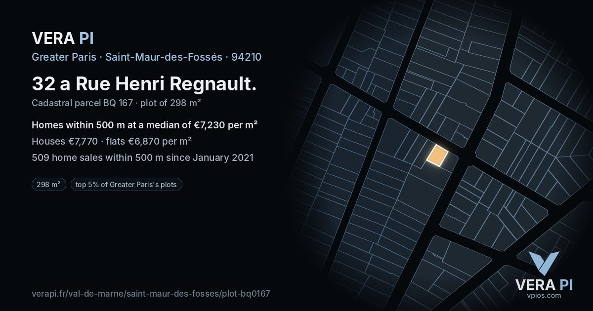 32 a Rue Henri Regnault, Saint-Maur-des-Fossés at night – the plot lit, the parcels around coloured by the prices near them
