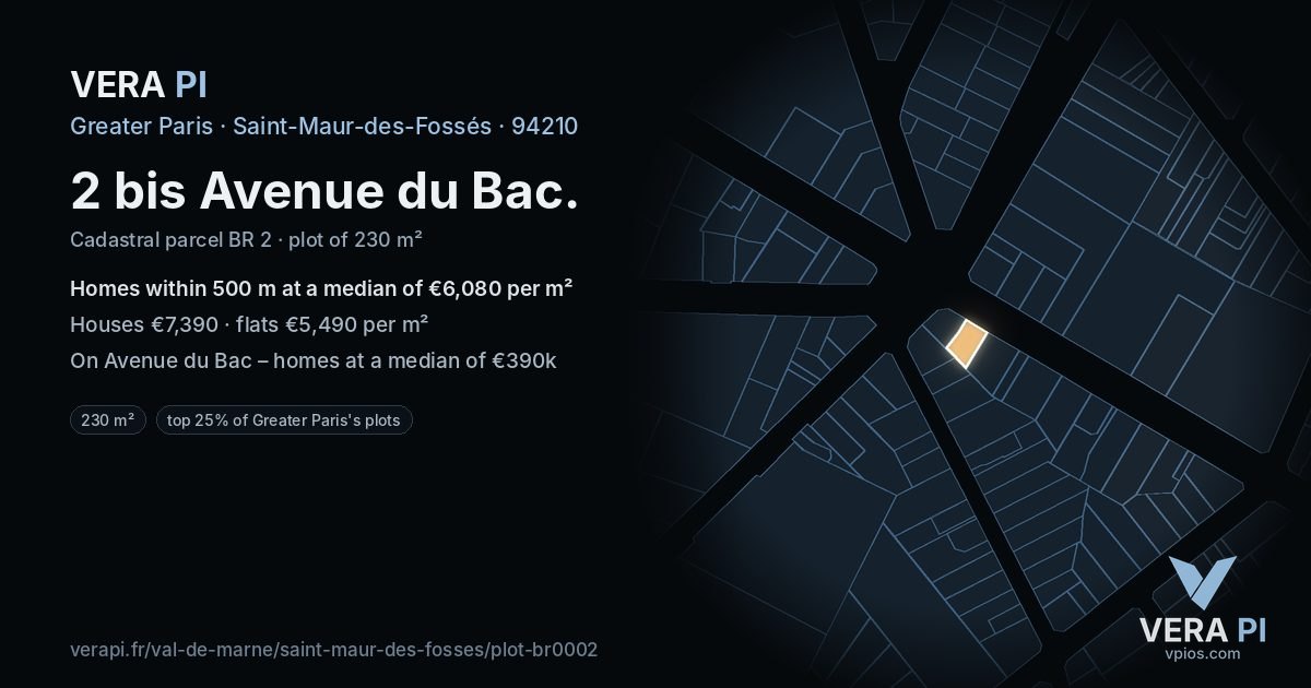 2 bis Avenue du Bac, Saint-Maur-des-Fossés at night – the plot lit, the parcels around coloured by the prices near them