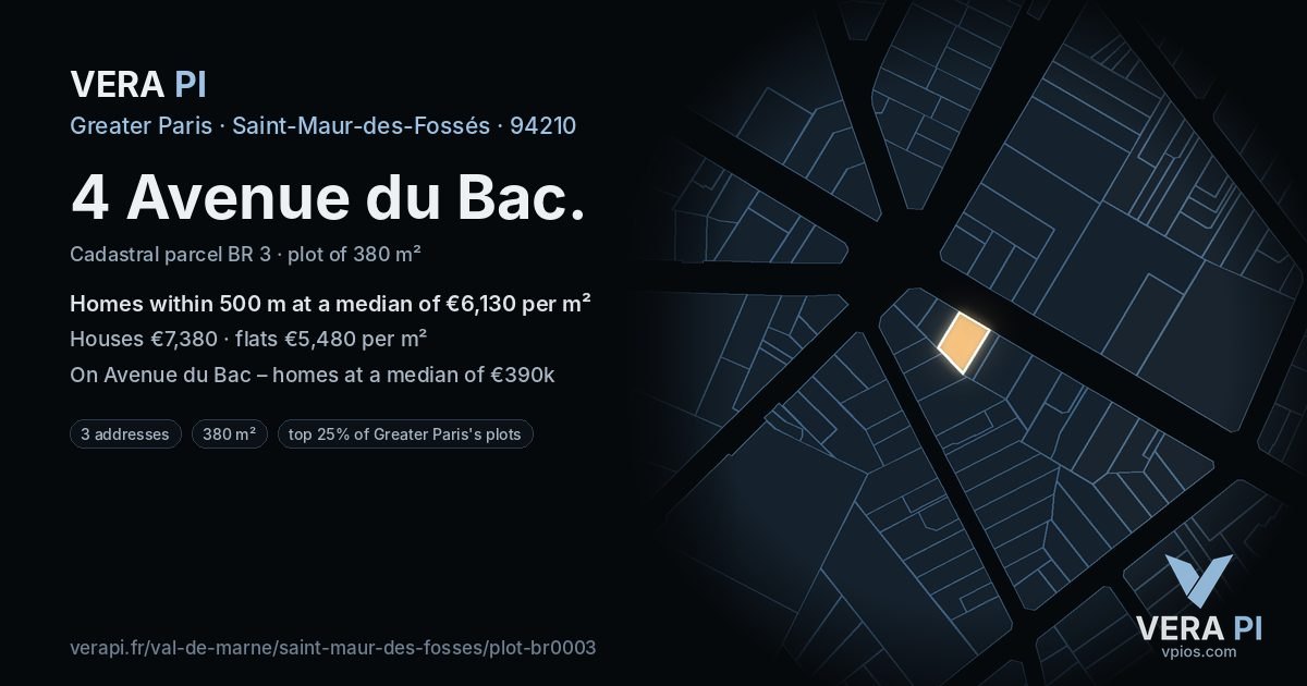4 Avenue du Bac, Saint-Maur-des-Fossés at night – the plot lit, the parcels around coloured by the prices near them