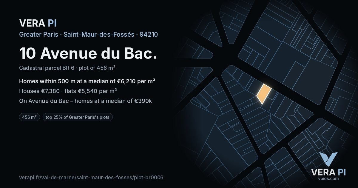 10 Avenue du Bac, Saint-Maur-des-Fossés at night – the plot lit, the parcels around coloured by the prices near them