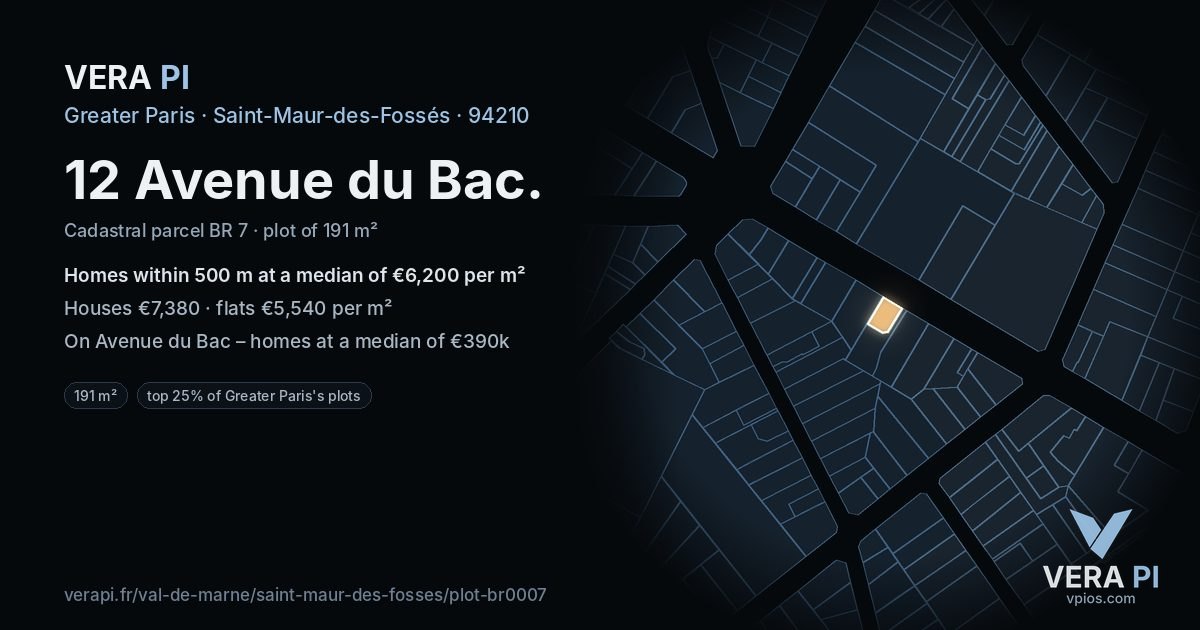 12 Avenue du Bac, Saint-Maur-des-Fossés at night – the plot lit, the parcels around coloured by the prices near them