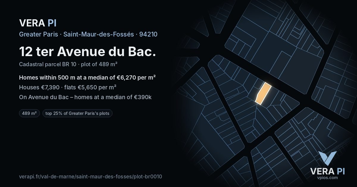 12 ter Avenue du Bac, Saint-Maur-des-Fossés at night – the plot lit, the parcels around coloured by the prices near them