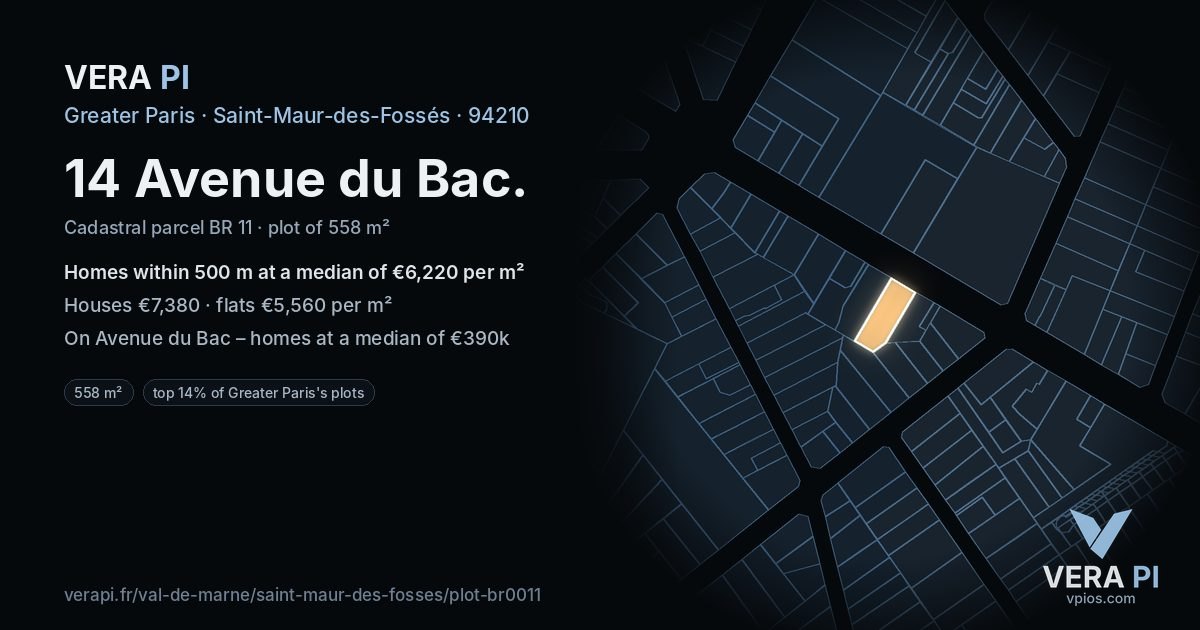 14 Avenue du Bac, Saint-Maur-des-Fossés at night – the plot lit, the parcels around coloured by the prices near them