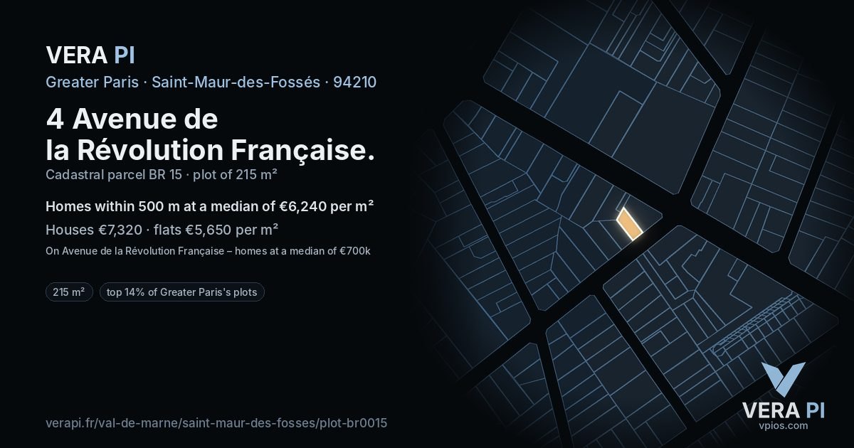 4 Avenue de la Révolution Française, Saint-Maur-des-Fossés at night – the plot lit, the parcels around coloured by the prices near them