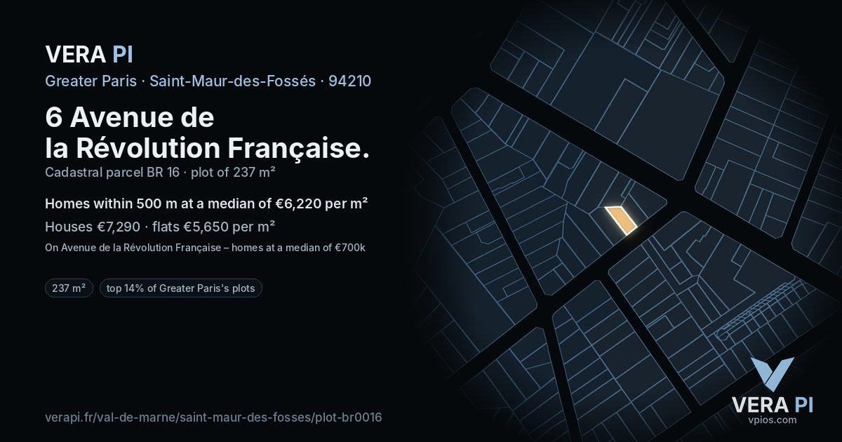6 Avenue de la Révolution Française, Saint-Maur-des-Fossés at night – the plot lit, the parcels around coloured by the prices near them