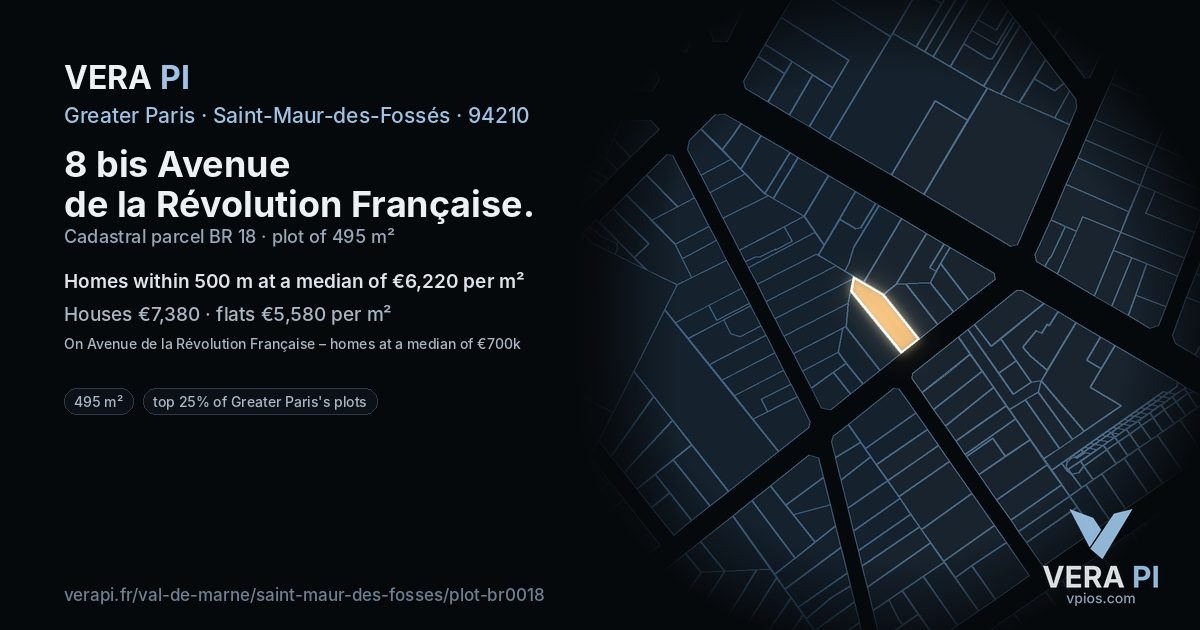8 bis Avenue de la Révolution Française, Saint-Maur-des-Fossés at night – the plot lit, the parcels around coloured by the prices near them
