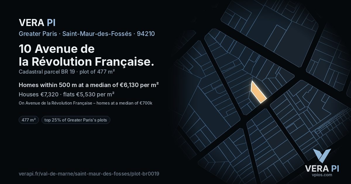 10 Avenue de la Révolution Française, Saint-Maur-des-Fossés at night – the plot lit, the parcels around coloured by the prices near them