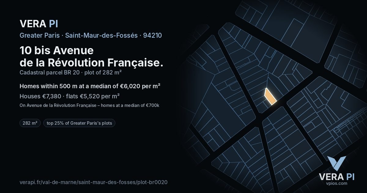 10 bis Avenue de la Révolution Française, Saint-Maur-des-Fossés at night – the plot lit, the parcels around coloured by the prices near them