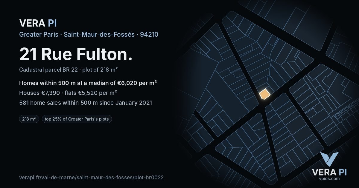 21 Rue Fulton, Saint-Maur-des-Fossés at night – the plot lit, the parcels around coloured by the prices near them