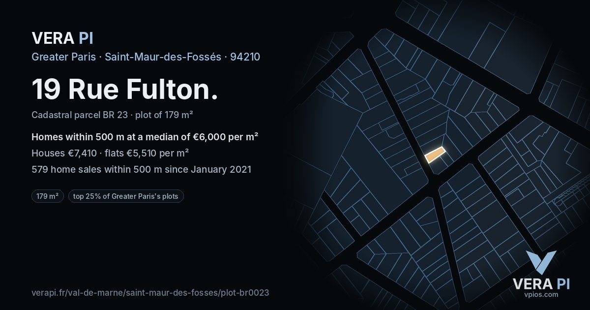 19 Rue Fulton, Saint-Maur-des-Fossés at night – the plot lit, the parcels around coloured by the prices near them