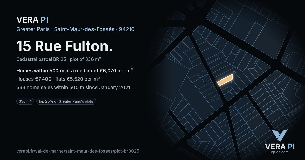 15 Rue Fulton, Saint-Maur-des-Fossés at night – the plot lit, the parcels around coloured by the prices near them
