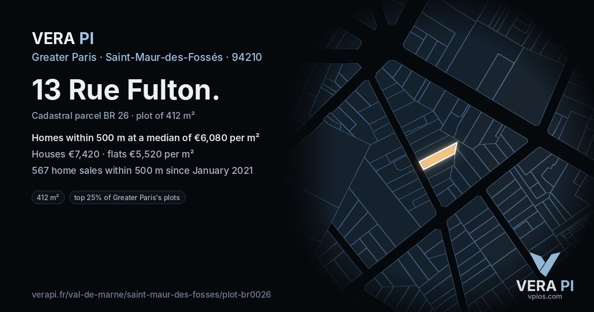 13 Rue Fulton, Saint-Maur-des-Fossés at night – the plot lit, the parcels around coloured by the prices near them