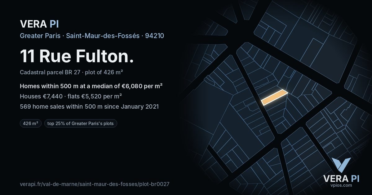 11 Rue Fulton, Saint-Maur-des-Fossés at night – the plot lit, the parcels around coloured by the prices near them