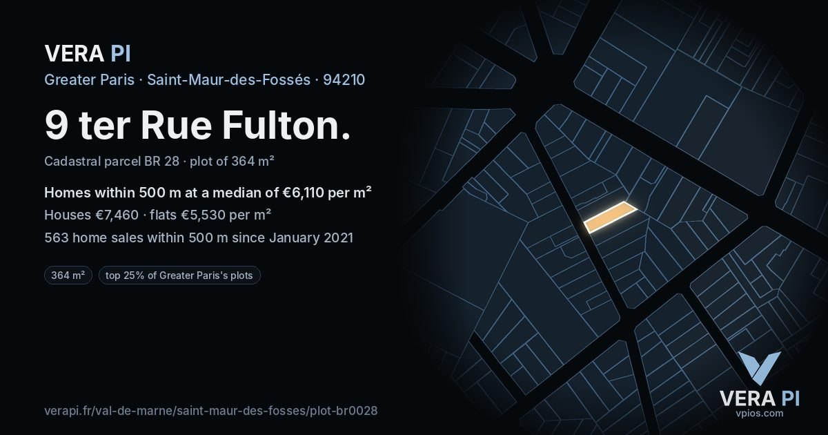 9 ter Rue Fulton, Saint-Maur-des-Fossés at night – the plot lit, the parcels around coloured by the prices near them