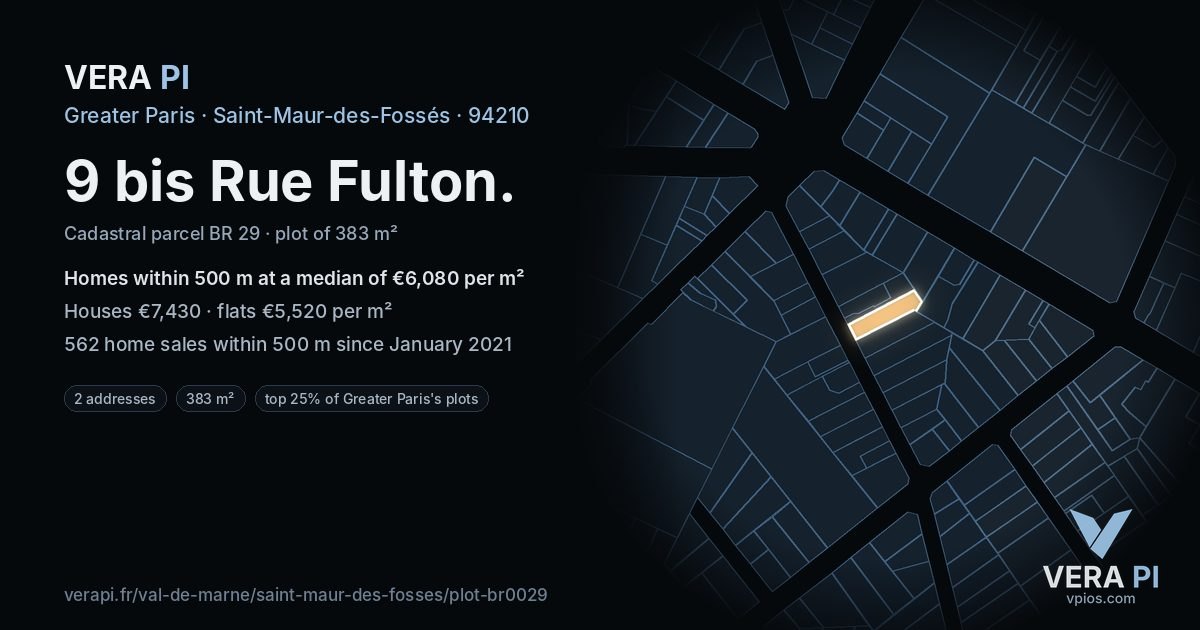 9 bis Rue Fulton, Saint-Maur-des-Fossés at night – the plot lit, the parcels around coloured by the prices near them