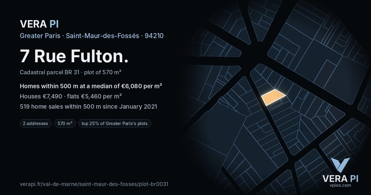 7 Rue Fulton, Saint-Maur-des-Fossés at night – the plot lit, the parcels around coloured by the prices near them
