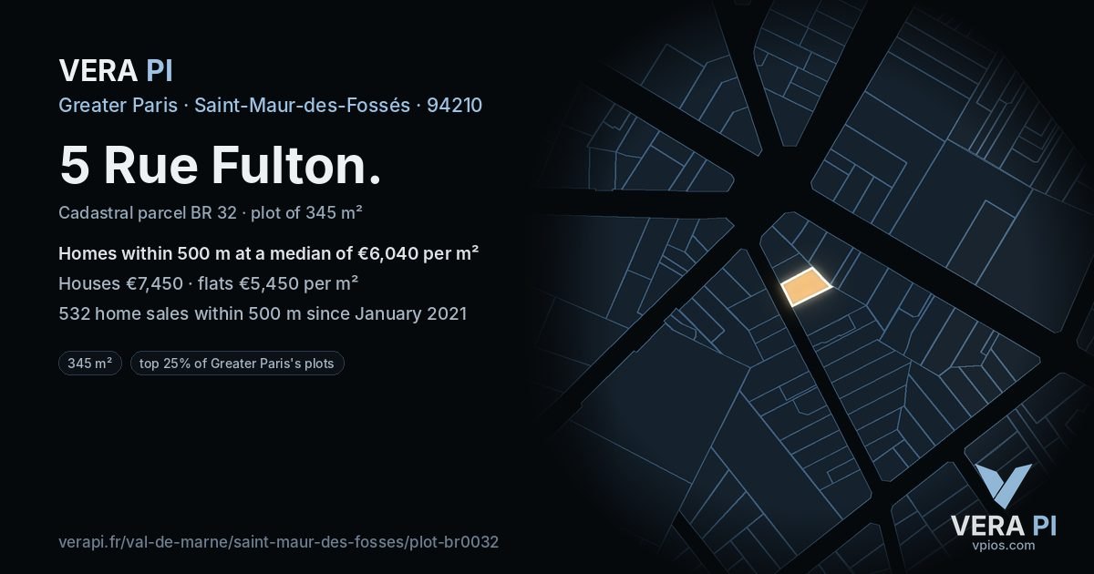 5 Rue Fulton, Saint-Maur-des-Fossés at night – the plot lit, the parcels around coloured by the prices near them