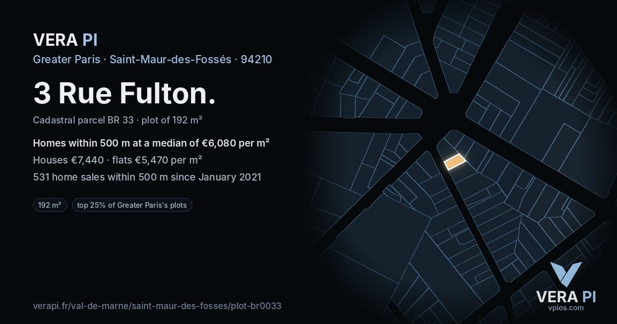 3 Rue Fulton, Saint-Maur-des-Fossés at night – the plot lit, the parcels around coloured by the prices near them