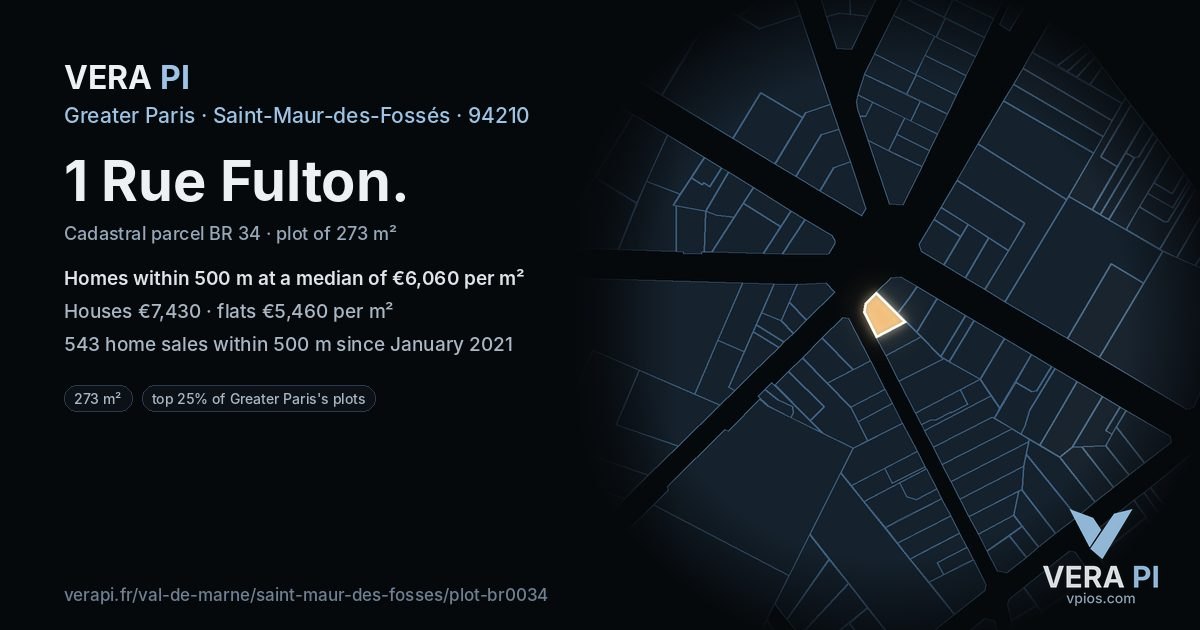 1 Rue Fulton, Saint-Maur-des-Fossés at night – the plot lit, the parcels around coloured by the prices near them