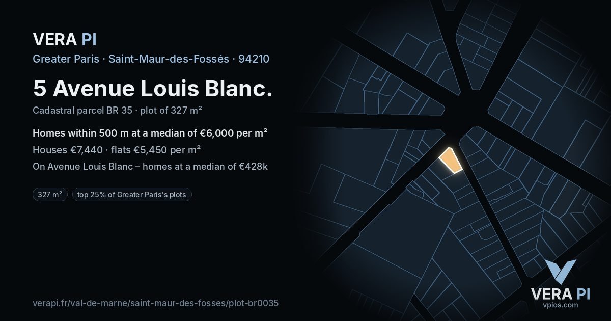 5 Avenue Louis Blanc, Saint-Maur-des-Fossés at night – the plot lit, the parcels around coloured by the prices near them