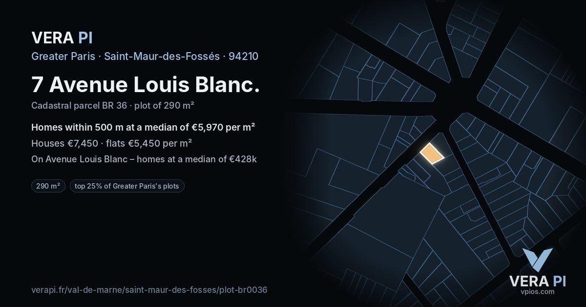 7 Avenue Louis Blanc, Saint-Maur-des-Fossés at night – the plot lit, the parcels around coloured by the prices near them