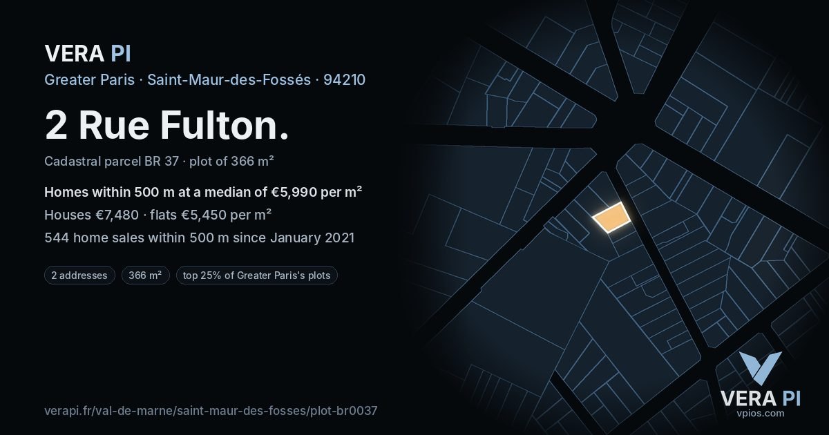 2 Rue Fulton, Saint-Maur-des-Fossés at night – the plot lit, the parcels around coloured by the prices near them