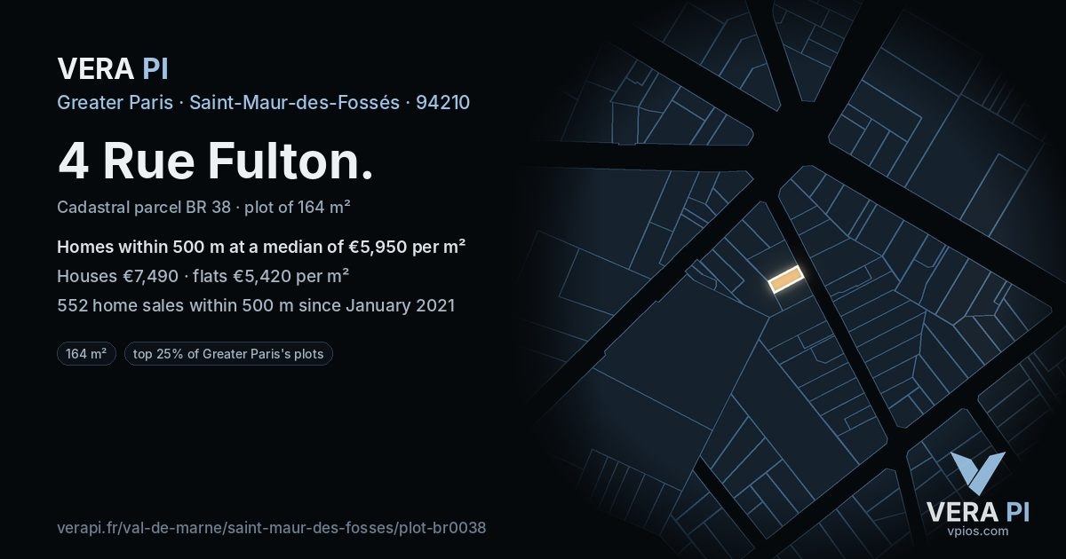 4 Rue Fulton, Saint-Maur-des-Fossés at night – the plot lit, the parcels around coloured by the prices near them