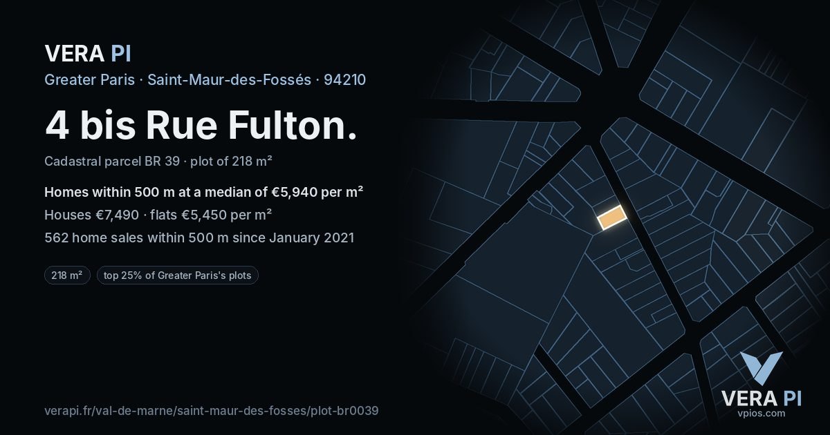 4 bis Rue Fulton, Saint-Maur-des-Fossés at night – the plot lit, the parcels around coloured by the prices near them