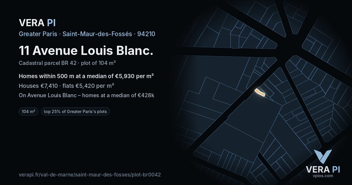 11 Avenue Louis Blanc, Saint-Maur-des-Fossés at night – the plot lit, the parcels around coloured by the prices near them