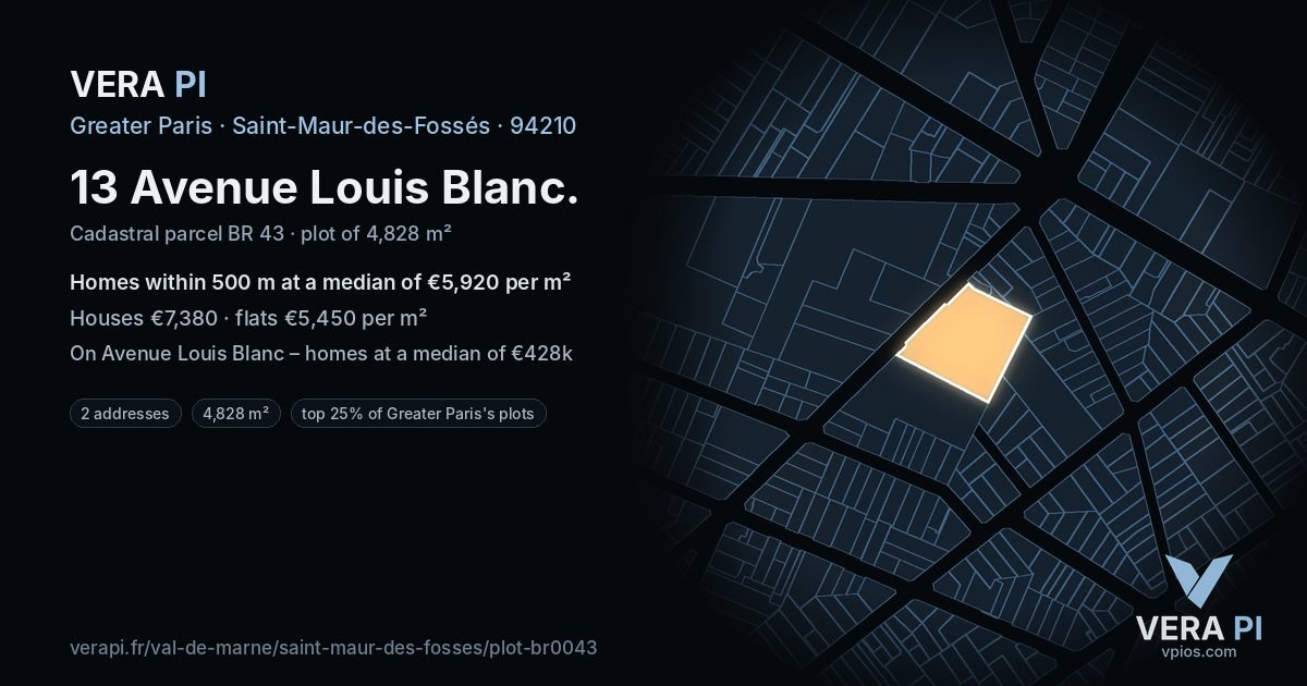 13 Avenue Louis Blanc, Saint-Maur-des-Fossés at night – the plot lit, the parcels around coloured by the prices near them