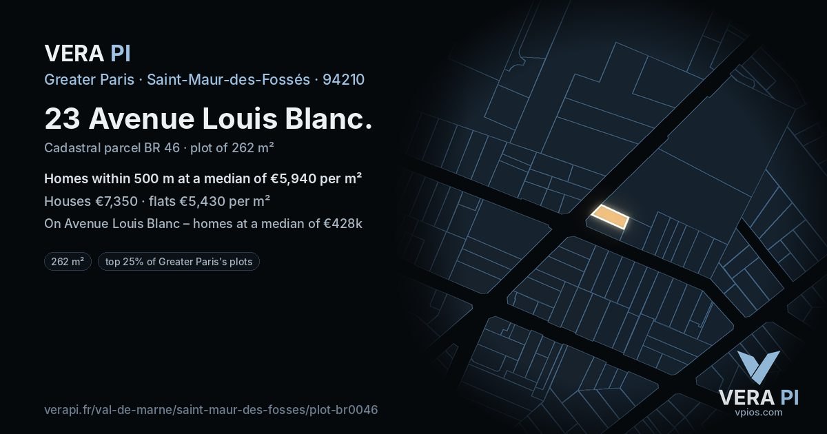 23 Avenue Louis Blanc, Saint-Maur-des-Fossés at night – the plot lit, the parcels around coloured by the prices near them