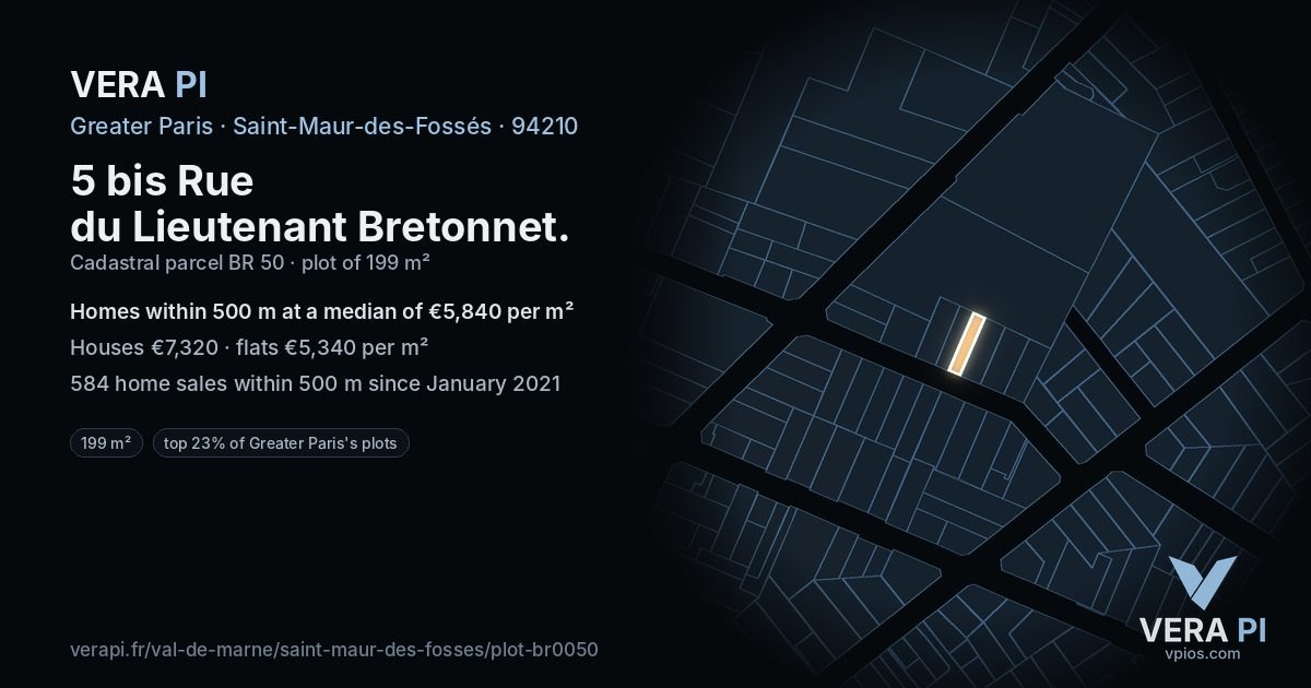5 bis Rue du Lieutenant Bretonnet, Saint-Maur-des-Fossés at night – the plot lit, the parcels around coloured by the prices near them