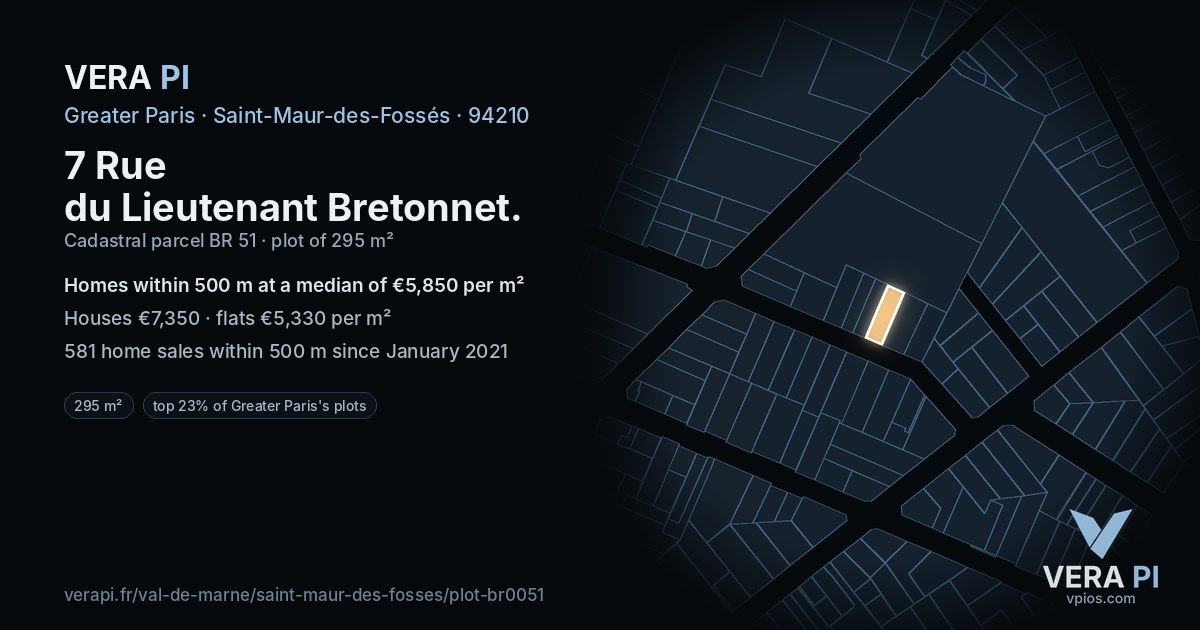 7 Rue du Lieutenant Bretonnet, Saint-Maur-des-Fossés at night – the plot lit, the parcels around coloured by the prices near them