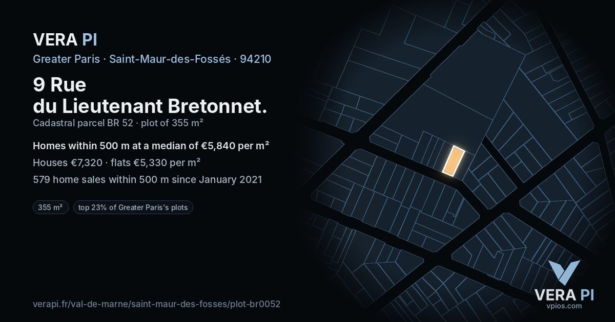 9 Rue du Lieutenant Bretonnet, Saint-Maur-des-Fossés at night – the plot lit, the parcels around coloured by the prices near them