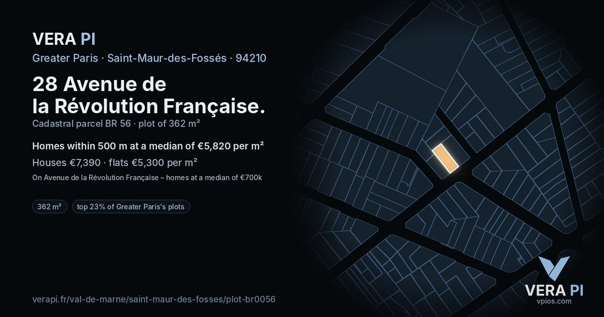 28 Avenue de la Révolution Française, Saint-Maur-des-Fossés at night – the plot lit, the parcels around coloured by the prices near them
