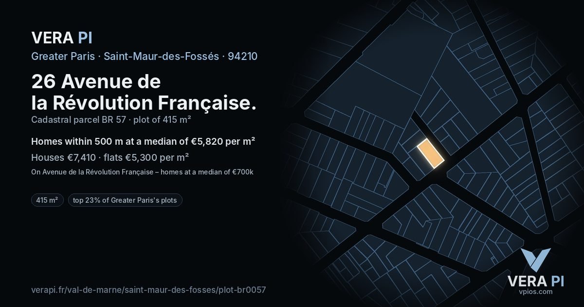 26 Avenue de la Révolution Française, Saint-Maur-des-Fossés at night – the plot lit, the parcels around coloured by the prices near them