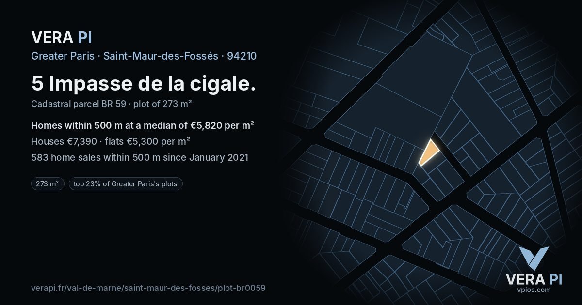 5 Impasse de la cigale, Saint-Maur-des-Fossés at night – the plot lit, the parcels around coloured by the prices near them