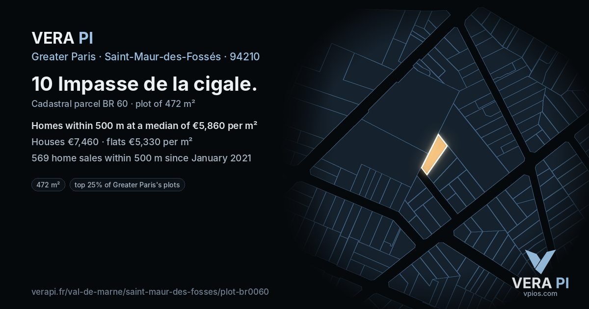 10 Impasse de la cigale, Saint-Maur-des-Fossés at night – the plot lit, the parcels around coloured by the prices near them