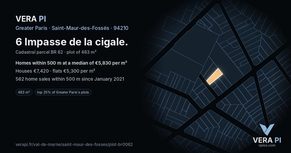 6 Impasse de la cigale, Saint-Maur-des-Fossés at night – the plot lit, the parcels around coloured by the prices near them