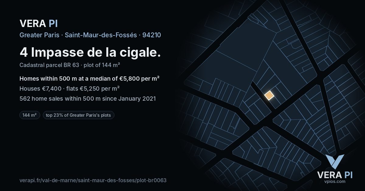 4 Impasse de la cigale, Saint-Maur-des-Fossés at night – the plot lit, the parcels around coloured by the prices near them