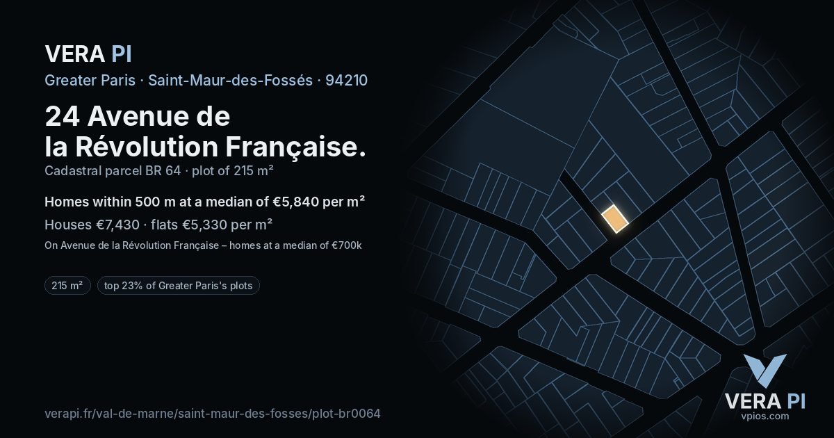 24 Avenue de la Révolution Française, Saint-Maur-des-Fossés at night – the plot lit, the parcels around coloured by the prices near them