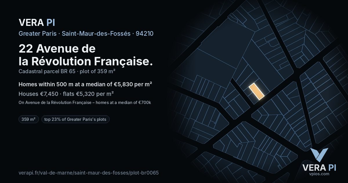 22 Avenue de la Révolution Française, Saint-Maur-des-Fossés at night – the plot lit, the parcels around coloured by the prices near them