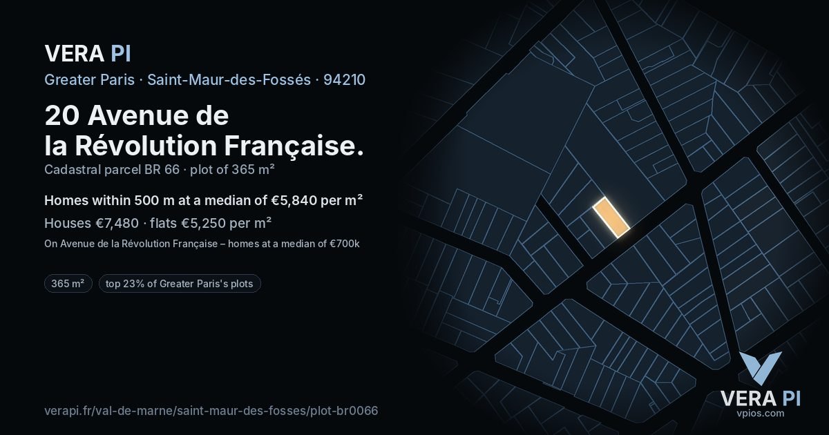 20 Avenue de la Révolution Française, Saint-Maur-des-Fossés at night – the plot lit, the parcels around coloured by the prices near them