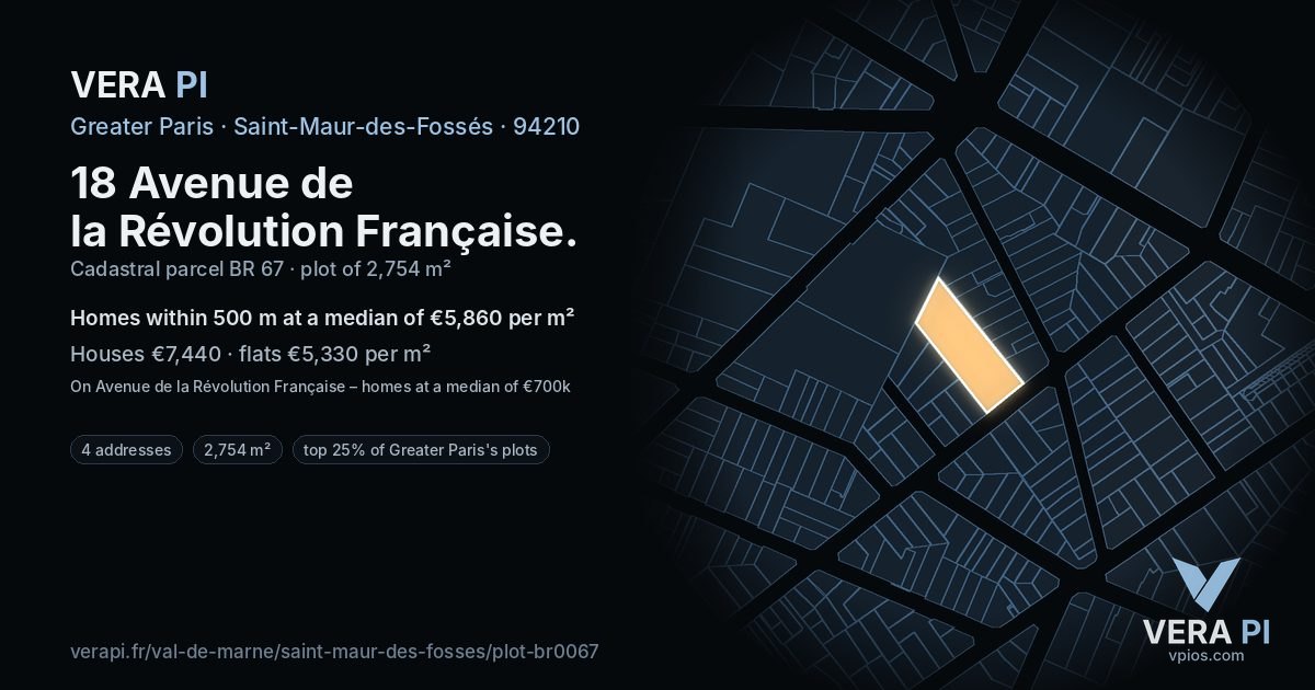 18 Avenue de la Révolution Française, Saint-Maur-des-Fossés at night – the plot lit, the parcels around coloured by the prices near them