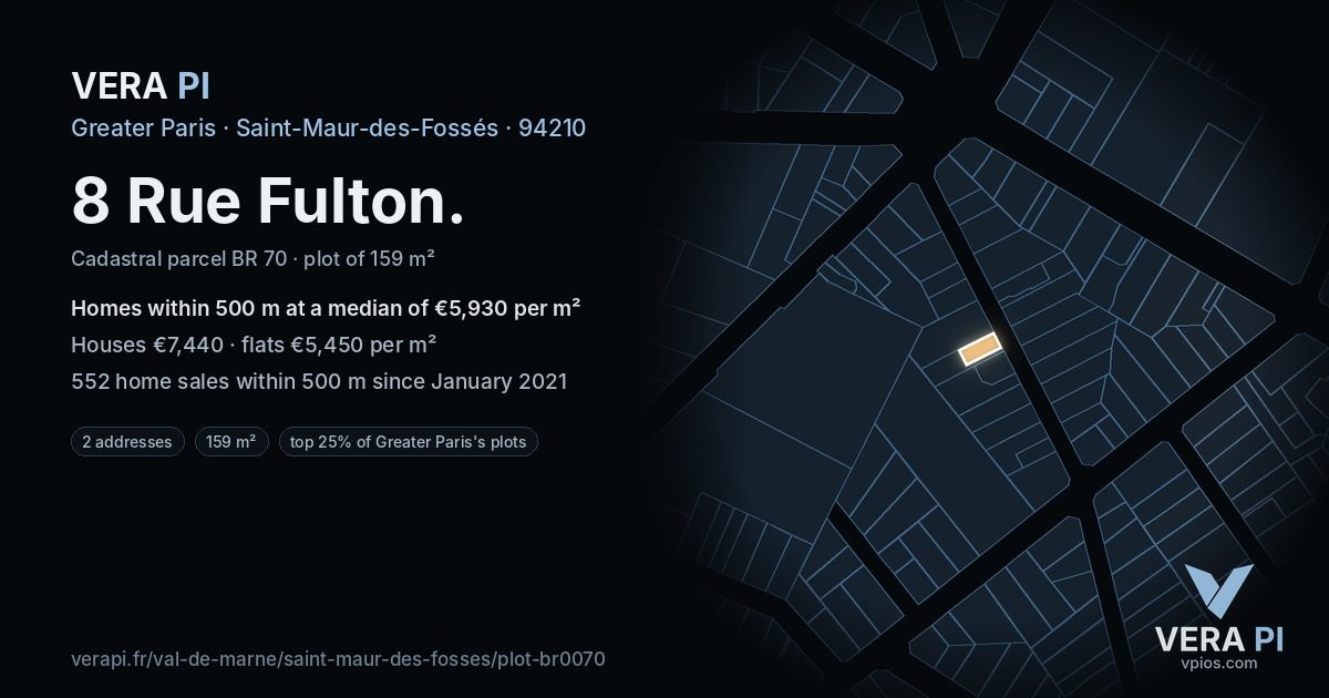 8 Rue Fulton, Saint-Maur-des-Fossés at night – the plot lit, the parcels around coloured by the prices near them